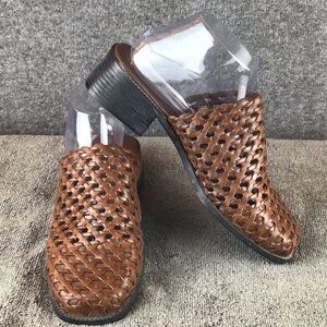 The Leather Collection Brown Woven Leather Mules 8.5 Wide Vintage 80s 90s
